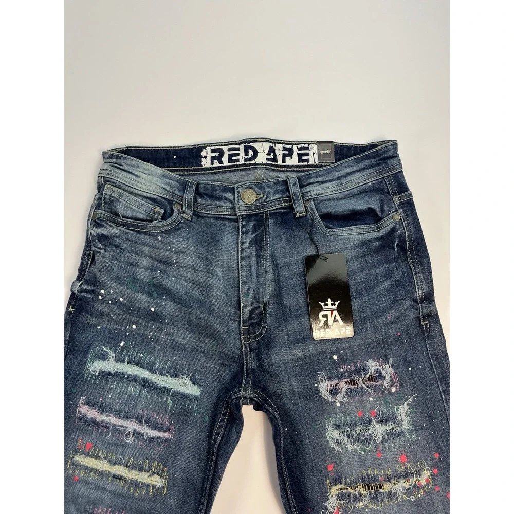 Red Ape Jeans Men's 32x32 Blue Distressed Paint Splatter Streetwear Skateboard